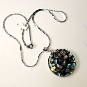 Mens Abalone Pendant Chain Round Genuine Abalone Pendant Necklace